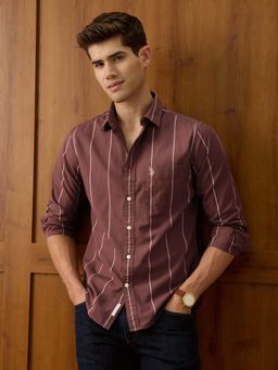 U.S. POLO ASSN. - Men Maroon Oxford Vertical Striped Shirt