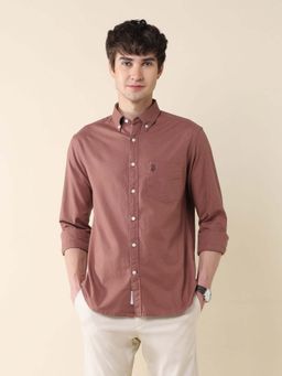 U.S. POLO ASSN. - Men Rust Solid Oxford Stretch Regular Fit Shirt
