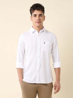 U.S. POLO ASSN. - Men White Solid Oxford Stretch Shirt