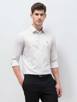 U.S. POLO ASSN. - Men White Dobby Vertical Striped Shirt