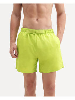 Rare Rabbit - Kort Men Fluorescent Green Solid Belted Swim Shorts