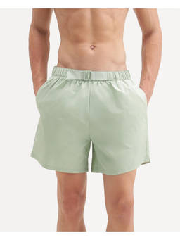 Rare Rabbit - Men Pastel Green Solid Belted Swim Shorts