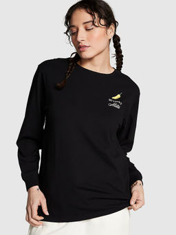 Victoria's Secret - Women Black Cotton Full Sleeves T-Shirt