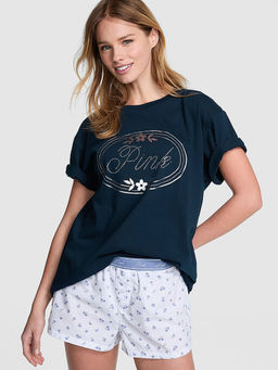 Victoria's Secret - Women Blue Cotton Blend Half Sleeves T-Shirt
