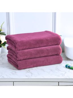 Black Gold - Microfiber Bath Towels Super Absorbent Plain Purple (Pack Of 3)