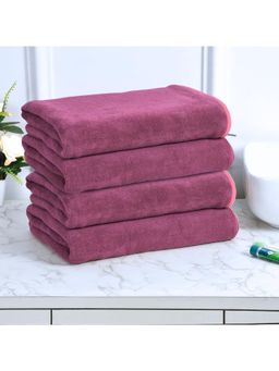 Black Gold - Microfiber Bath Towels Super Absorbent Plain Purple (Pack Of 4)