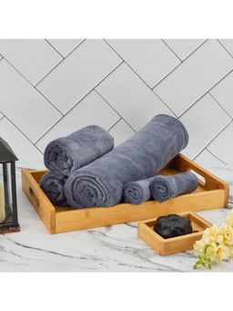 Black Gold - Microfiber Bath Towel, Hand Towels & Washcloth Combo Gift Set Plain Grey