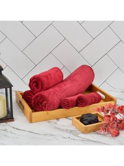 Black Gold - Microfiber Bath Towel, Hand Towels & Washcloth Combo Gift Set Plain Maroon