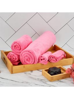 Black Gold - Microfiber Bath Towel, Hand Towels & Washcloth Combo Gift Set Plain Pink
