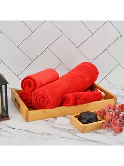 Black Gold - Microfiber Bath Towel, Hand Towels & Washcloth Combo Gift Set Plain Red