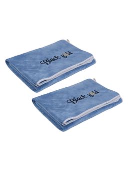 Black Gold - Microfiber Bath Towels Super Absorbent Plain Pipped Blue (Pack of 2)