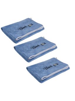 Black Gold - Microfiber Bath Towels Super Absorbent Plain Pipped Blue (Pack of 3)