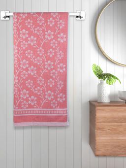 FABINALIV - Pink Floral 300 Gsm Cotton Bath Towel