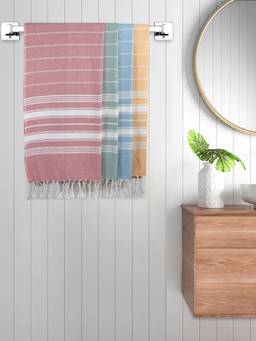 FABINALIV - Multicolor Striped 220 Gsm Cotton Bath Towels (Pack of 4)