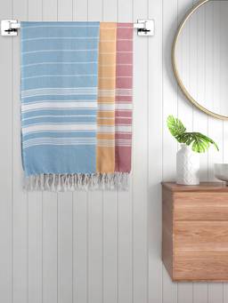 FABINALIV - Multicolor Striped 220 Gsm Cotton Bath Towels (Pack of 3)