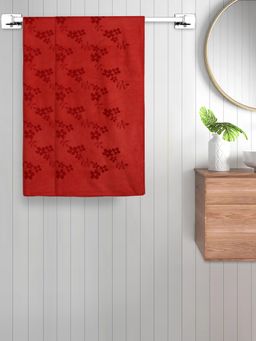 FABINALIV - Red Floral 420 Gsm Cotton Bath Towels (Pack of 2)