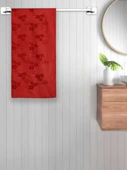 FABINALIV - Red Floral 420 Gsm Cotton Bath Towel