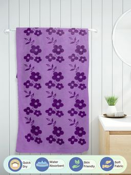 FABINALIV - Purple Floral 420 Gsm Cotton Bath Towel