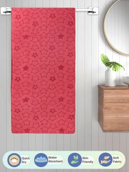 FABINALIV - Red Geometric 420 Gsm Cotton Bath Towel