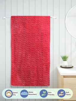 FABINALIV - Red Abstract 420 Gsm Cotton Bath Towel