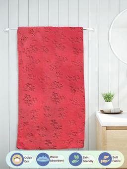FABINALIV - Red Floral 420 Gsm Cotton Bath Towel