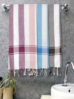 FABINALIV - Multicolor Striped 225 Gsm Cotton Bath Towels (Pack of 3)