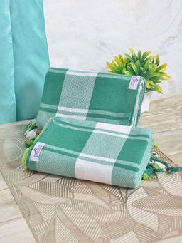 FABINALIV - Green Striped 225 Gsm 100% Cotton Bath Towel (Pack of 2)