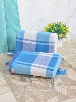 FABINALIV - Blue Striped 225 Gsm 100% Cotton Bath Towel (Pack of 2)