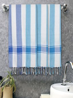 FABINALIV - Blue Striped 225 Gsm Cotton Bath Towels (Pack of 3)