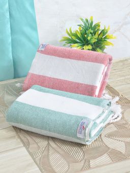 FABINALIV - Multicolor Striped 225 Gsm 100% Cotton Bath Towel (Pack of 2)