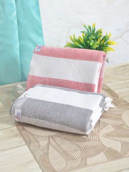 FABINALIV - Multicolor Striped 225 Gsm 100% Cotton Bath Towel (Pack of 2)