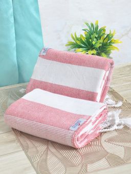 FABINALIV - Red Striped 225 Gsm 100% Cotton Bath Towel (Pack of 2)