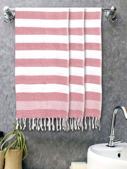 FABINALIV - Red Striped 225 Gsm Cotton Bath Towels (Pack of 3)