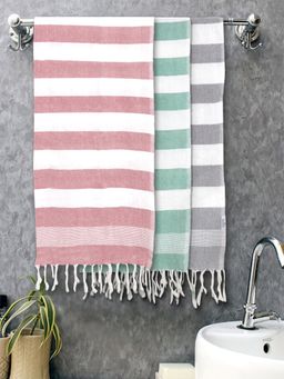 FABINALIV - Multicolor Striped 225 Gsm Cotton Bath Towels (Pack of 3)