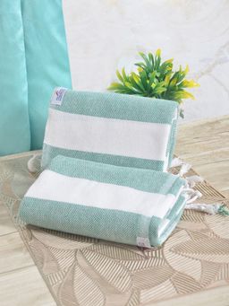 FABINALIV - Green Striped 225 Gsm 100% Cotton Bath Towel (Pack of 2)