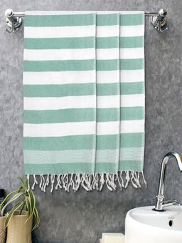 FABINALIV - Green Striped 225 Gsm Cotton Bath Towels (Pack of 3)