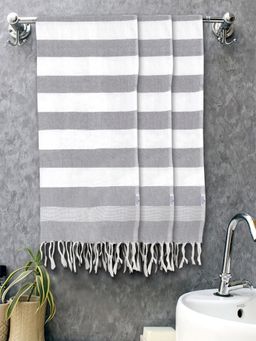 FABINALIV - Grey Striped 225 Gsm Cotton Bath Towels (Pack of 3)