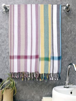 FABINALIV - Multicolor Striped 225 Gsm Cotton Bath Towels (Pack of 3)