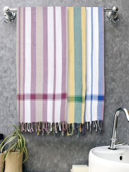 FABINALIV - Multicolor Striped 225 Gsm Cotton Bath Towels (Pack of 3)