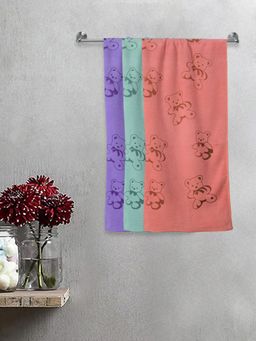 FABINALIV - Multicolor Cartoon Print Cotton Kids Bath Towels (Pack of 3)