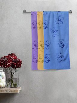 FABINALIV - Multicolor Cartoon Print Cotton Kids Bath Towels (Pack of 3)