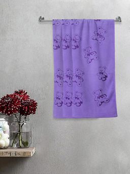 FABINALIV - Purple Cartoon Print Cotton Kids Bath Towels (Pack of 3)