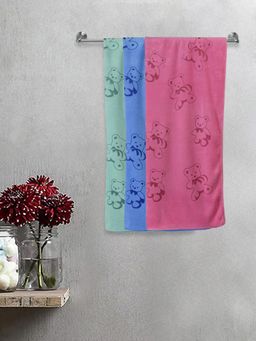 FABINALIV - Multicolor Cartoon Print Cotton Kids Bath Towels (Pack of 3)