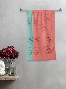 FABINALIV - Multicolor Cartoon Print Cotton Kids Bath Towels (Pack of 2)