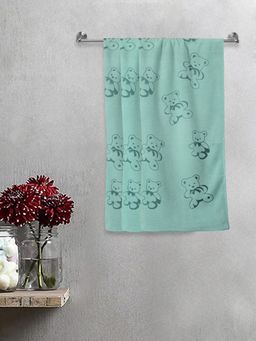 FABINALIV - Turquoise Cartoon Print Cotton Kids Bath Towels (Pack of 3)
