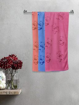 FABINALIV - Multicolor Cartoon Print Cotton Kids Bath Towels (Pack of 3)