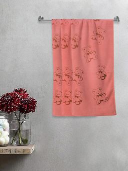 FABINALIV - Peach Cartoon Print Cotton Kids Bath Towels (Pack of 3)