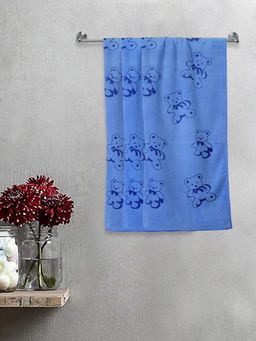 FABINALIV - Blue Cartoon Print Cotton Kids Bath Towels (Pack of 3)