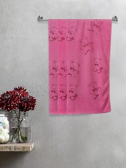 FABINALIV - Pink Cartoon Print Cotton Kids Bath Towels (Pack of 3)
