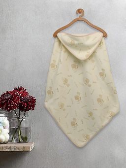 FABINALIV - Infant Yellow Cartoon Print Cotton Hooded Bath Towel